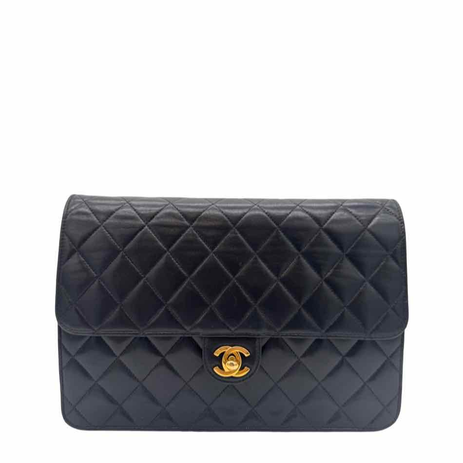 CHANEL Lambskin Turn Lock Medium Half Flap Black (Pre-Owned)