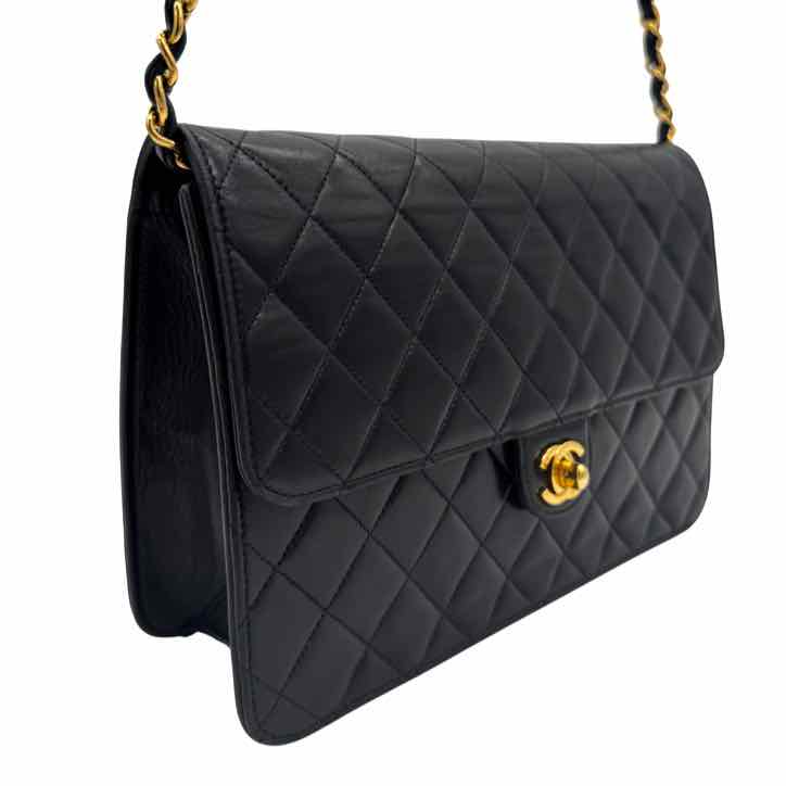 CHANEL Lambskin Turn Lock Medium Half Flap Black (Pre-Owned)