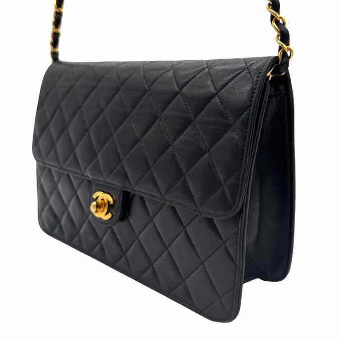 CHANEL Lambskin Turn Lock Medium Half Flap Black (Pre-Owned)