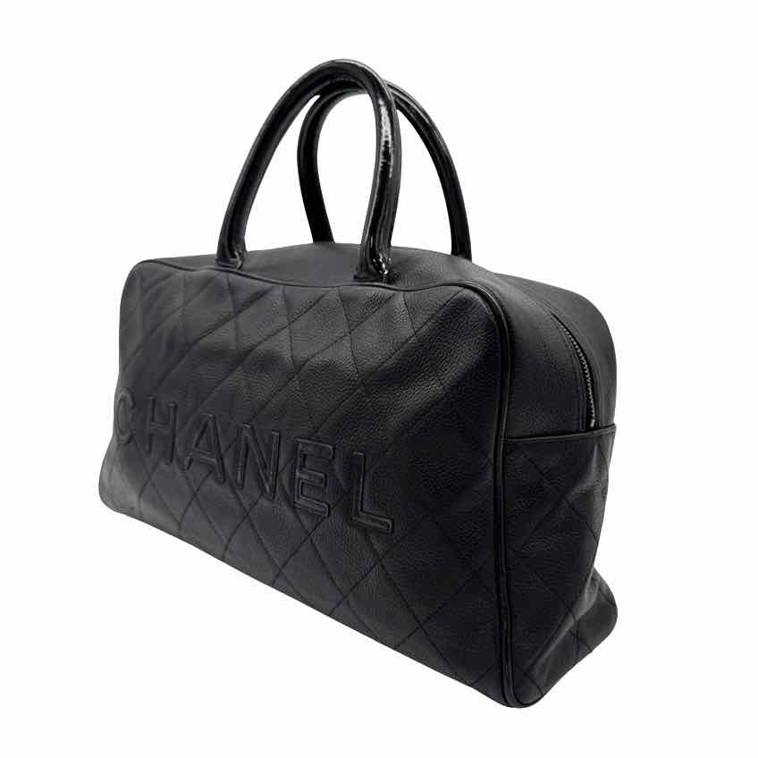 CHANEL Logo Caviar Boston Bag Black