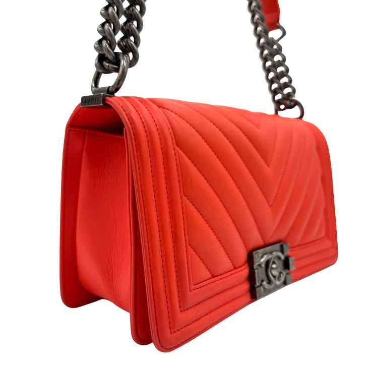 CHANEL Medium Chevron Boy Bag Scarlet (Pre-Owned)