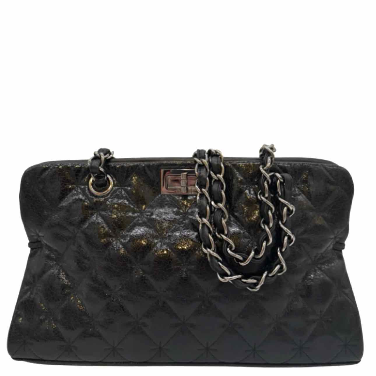 CHANEL Patent Leather Diamond Shine 2.55 Reissue Shopping Tote Black