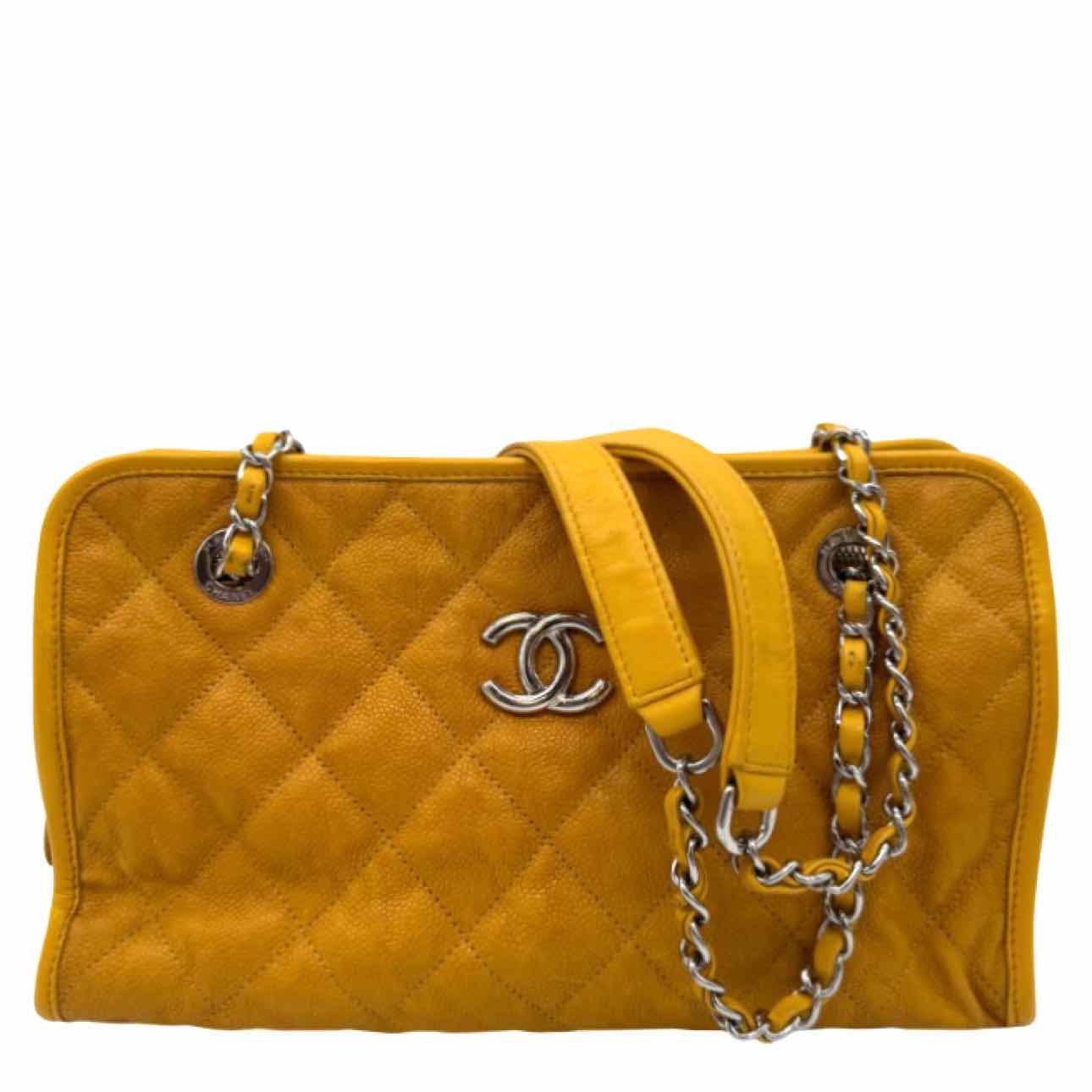 CHANEL Quilted Caviar French Riviera Tote Bag Yellow
