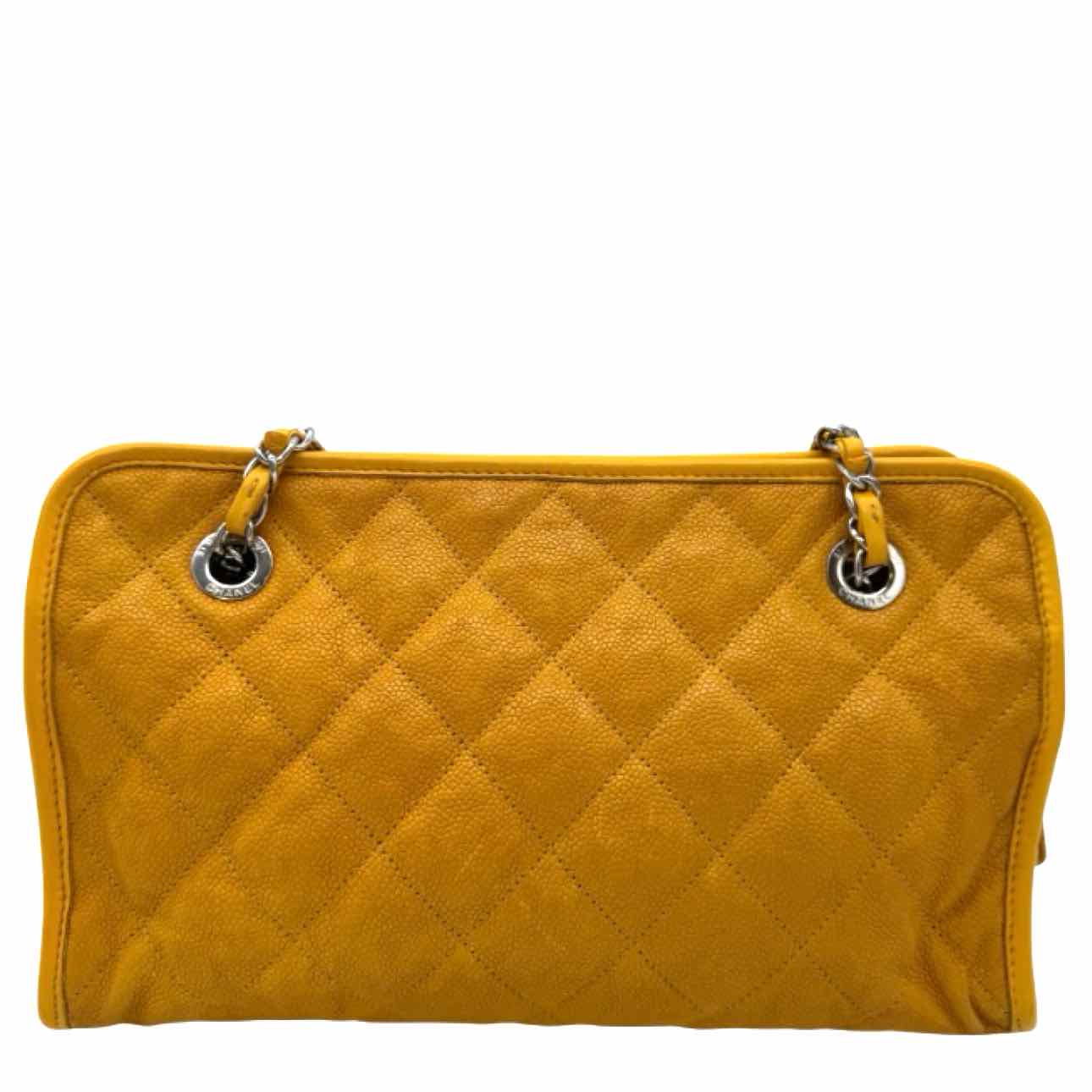 CHANEL Quilted Caviar French Riviera Tote Bag Yellow
