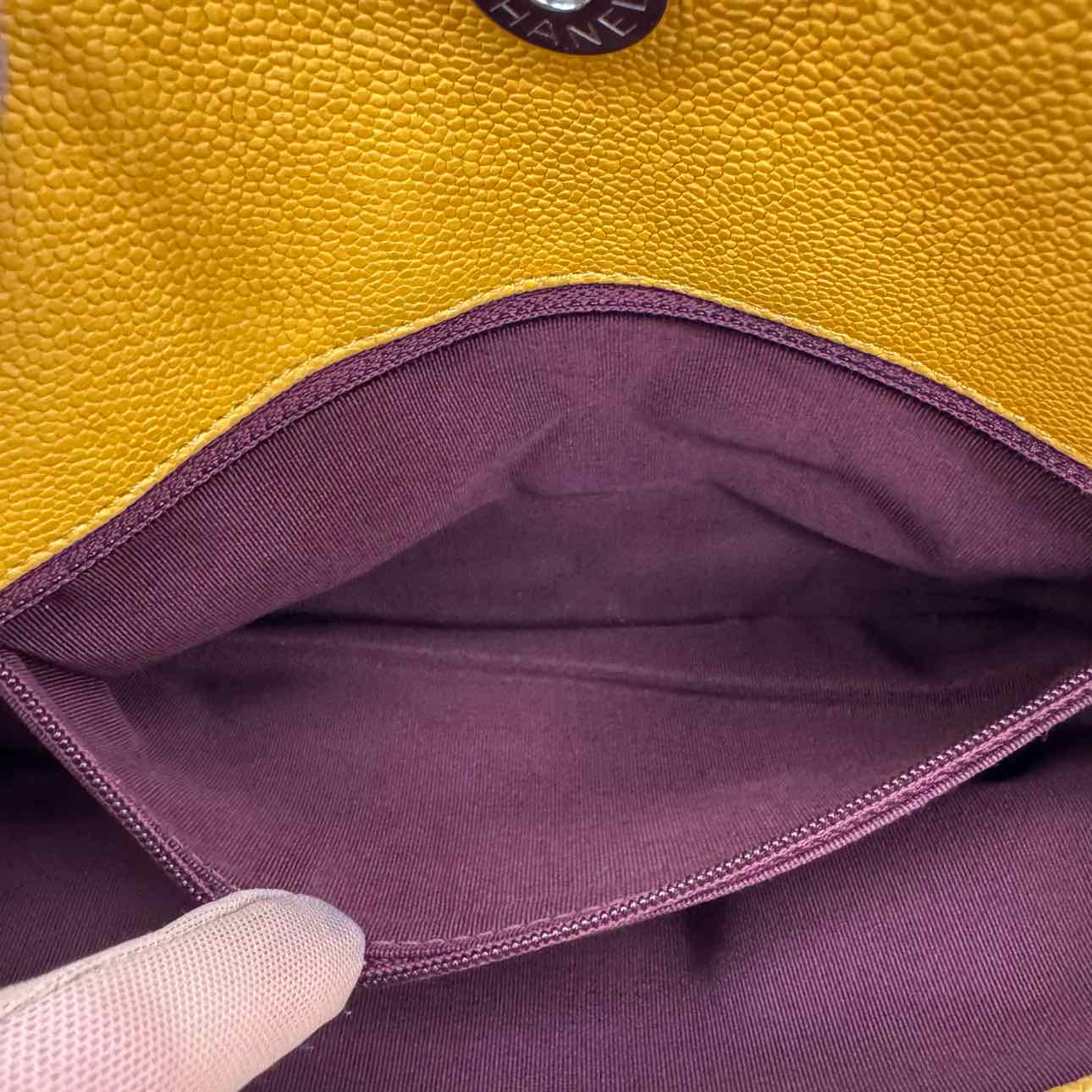 CHANEL Quilted Caviar French Riviera Tote Bag Yellow