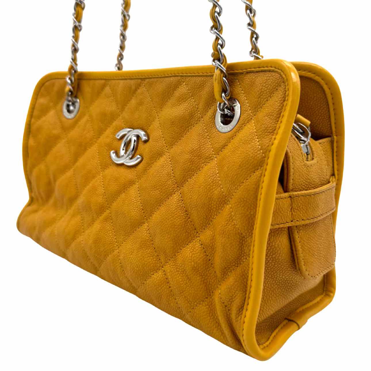 CHANEL Quilted Caviar French Riviera Tote Bag Yellow