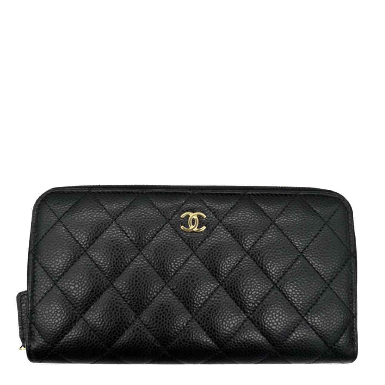 CHANEL Quilted Caviar L-Gusset Zip Wallet Black