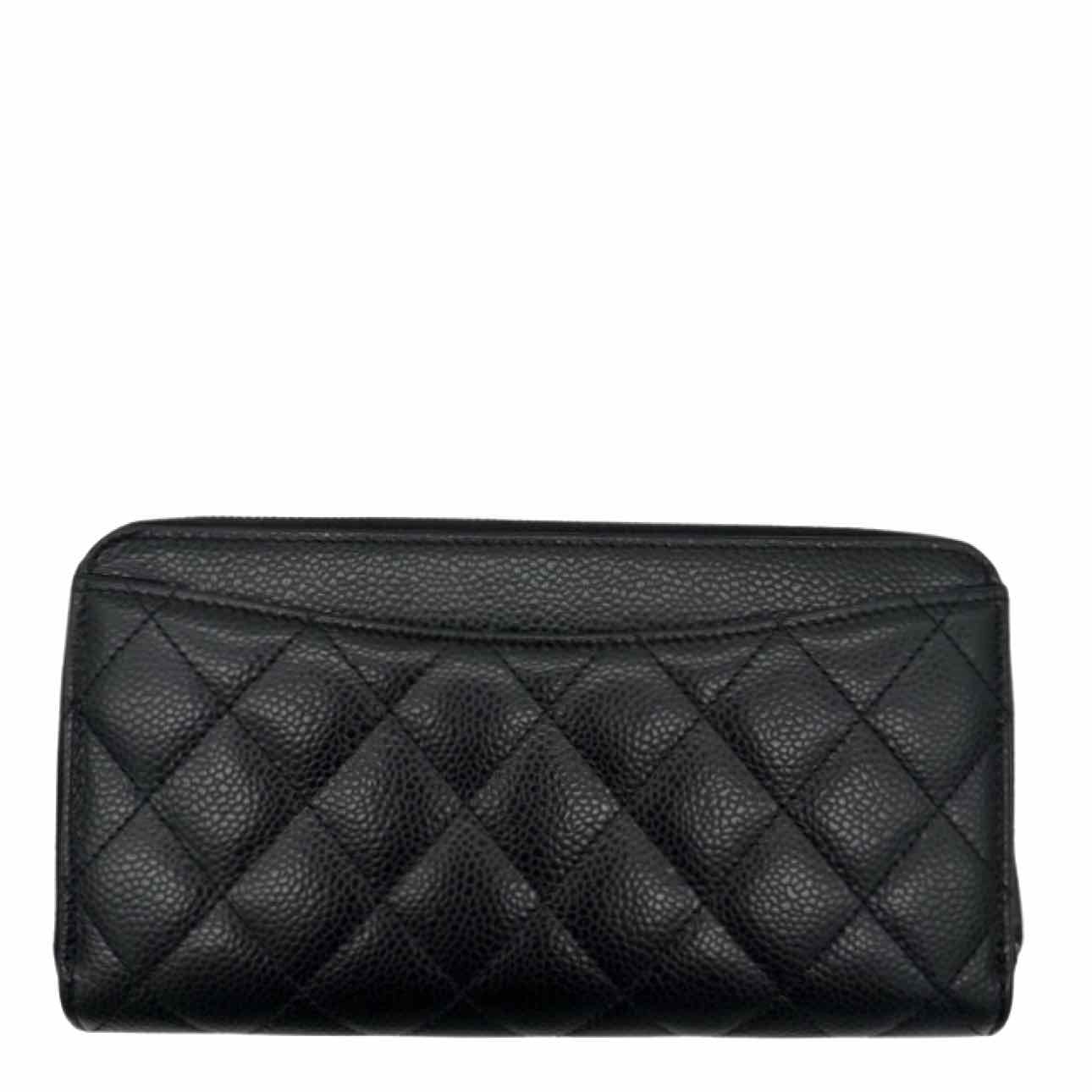 CHANEL Quilted Caviar L-Gusset Zip Wallet Black