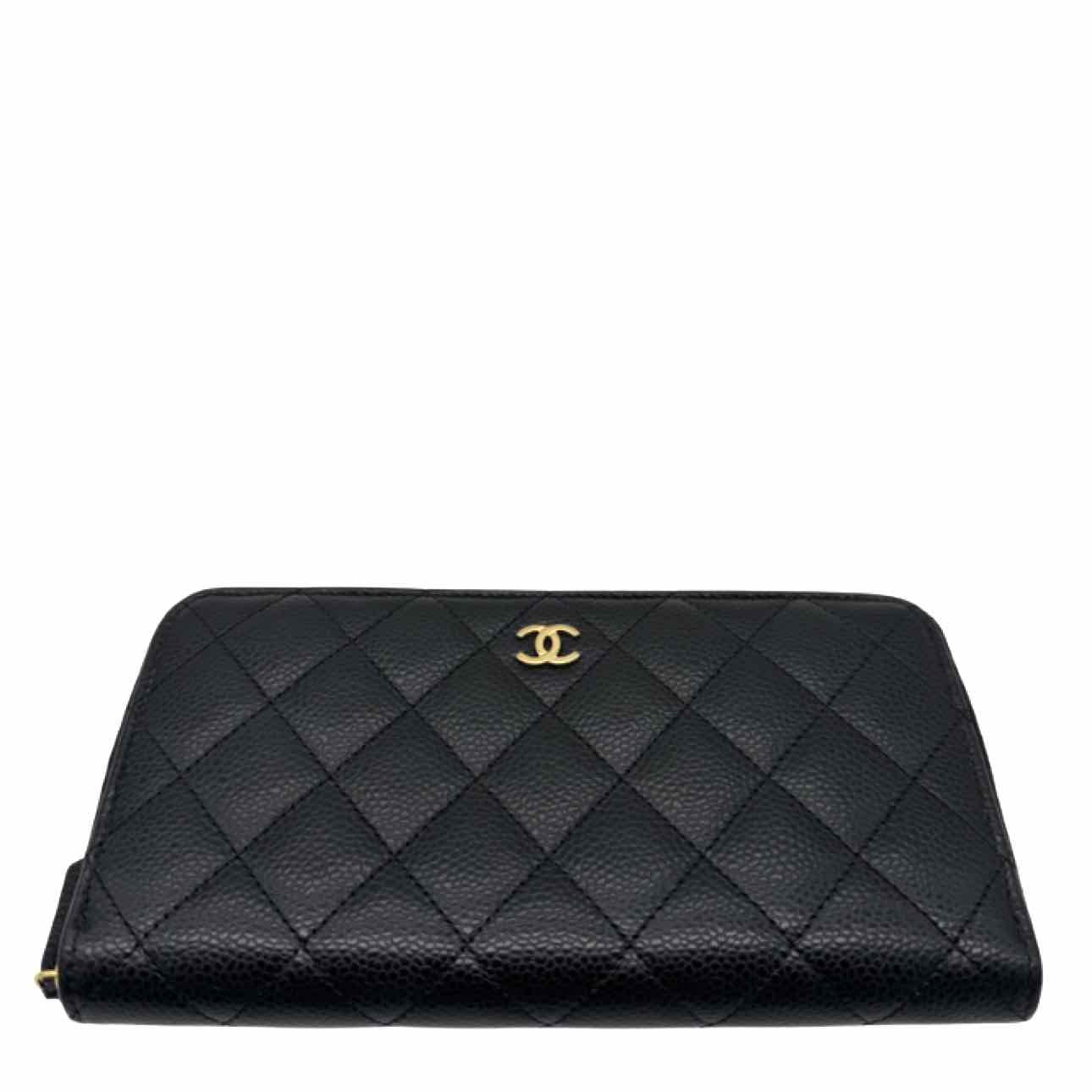 CHANEL Quilted Caviar L-Gusset Zip Wallet Black
