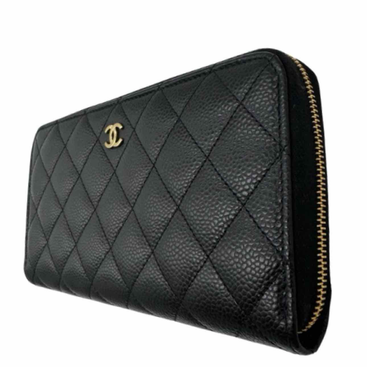 CHANEL Quilted Caviar L-Gusset Zip Wallet Black