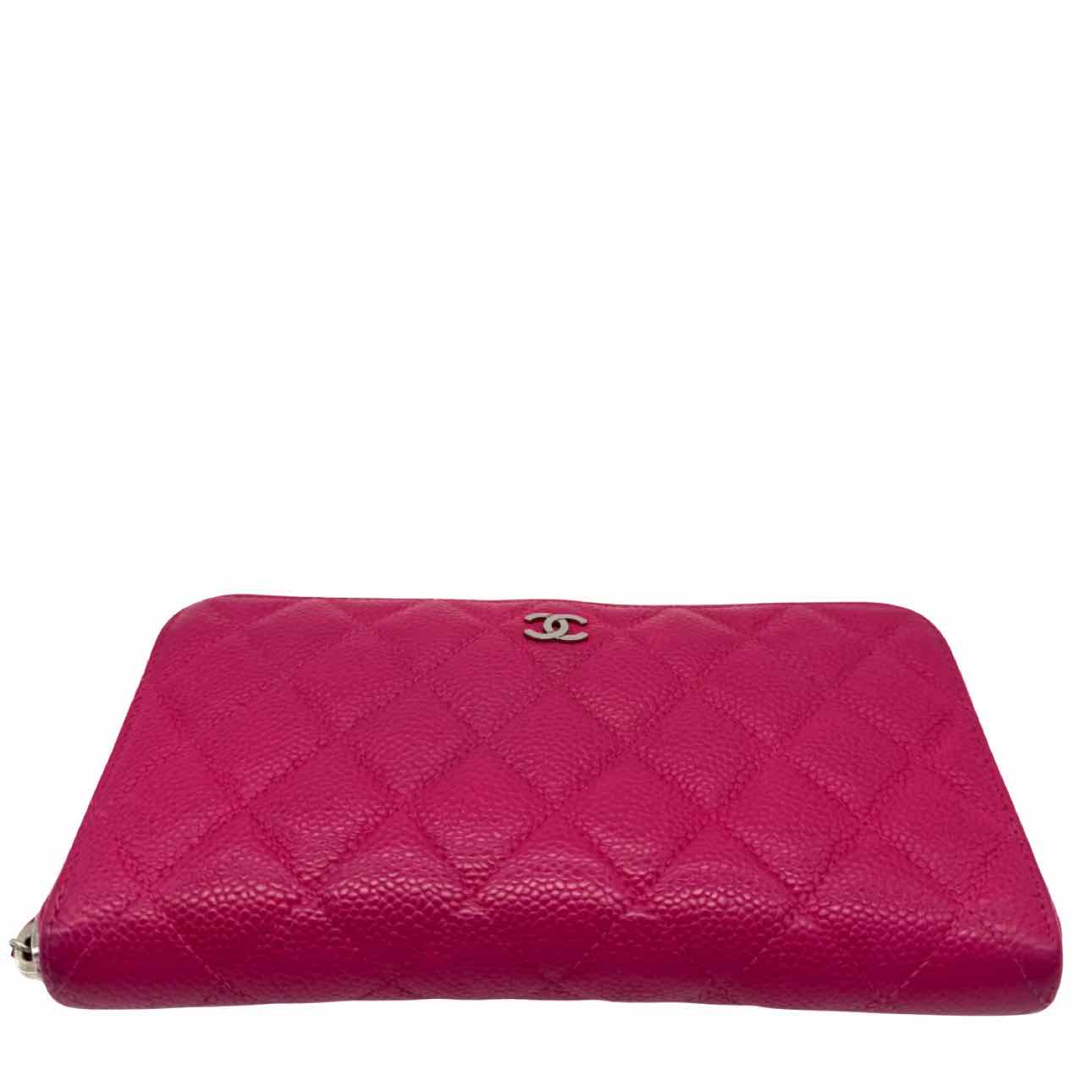 CHANEL Quilted Caviar L-Gusset Zip Wallet Pink