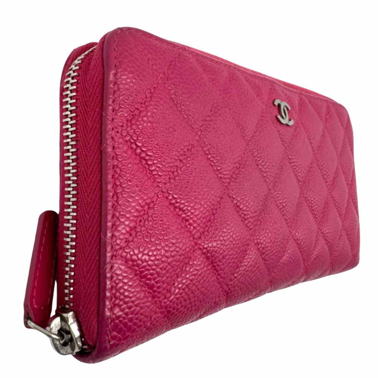 CHANEL Quilted Caviar L-Gusset Zip Wallet Pink