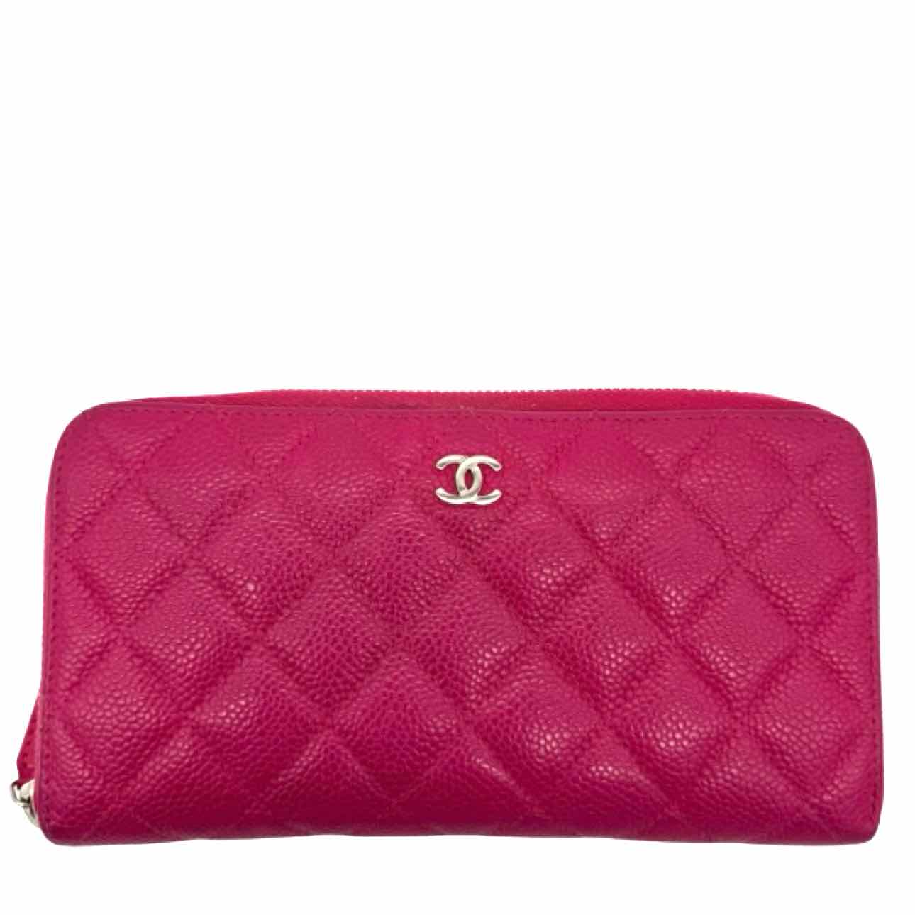 CHANEL Quilted Caviar L-Gusset Zip Wallet Pink