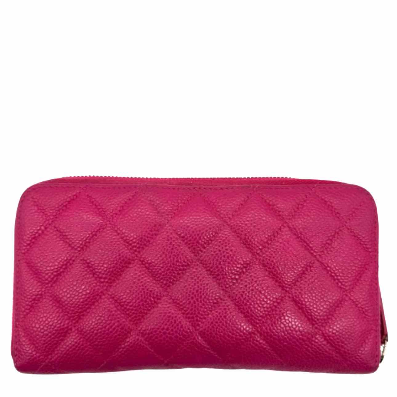 CHANEL Quilted Caviar L-Gusset Zip Wallet Pink
