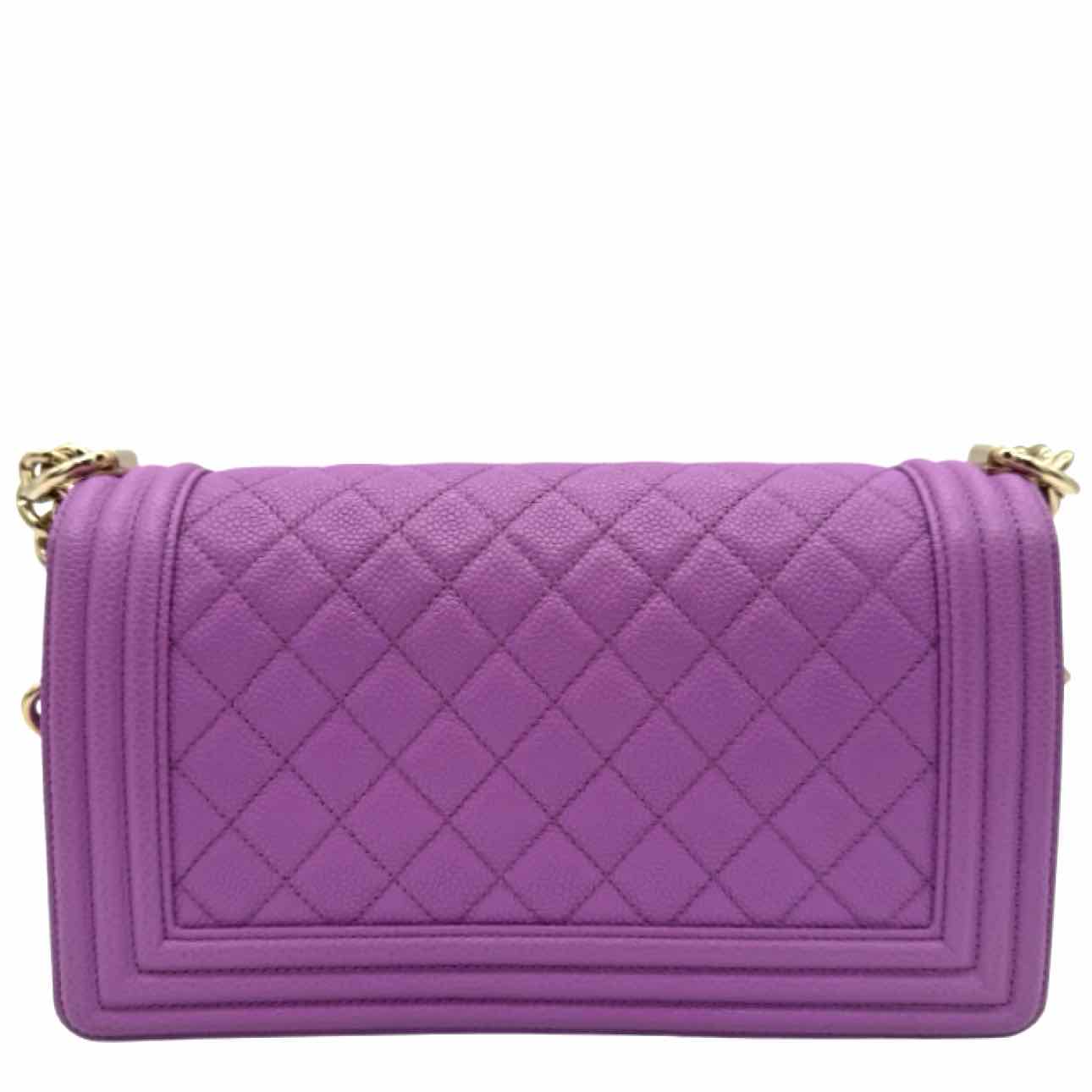 CHANEL Quilted Caviar Medium Boy Bag Purple