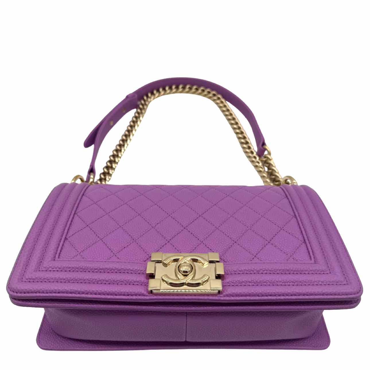 CHANEL Quilted Caviar Medium Boy Bag Purple