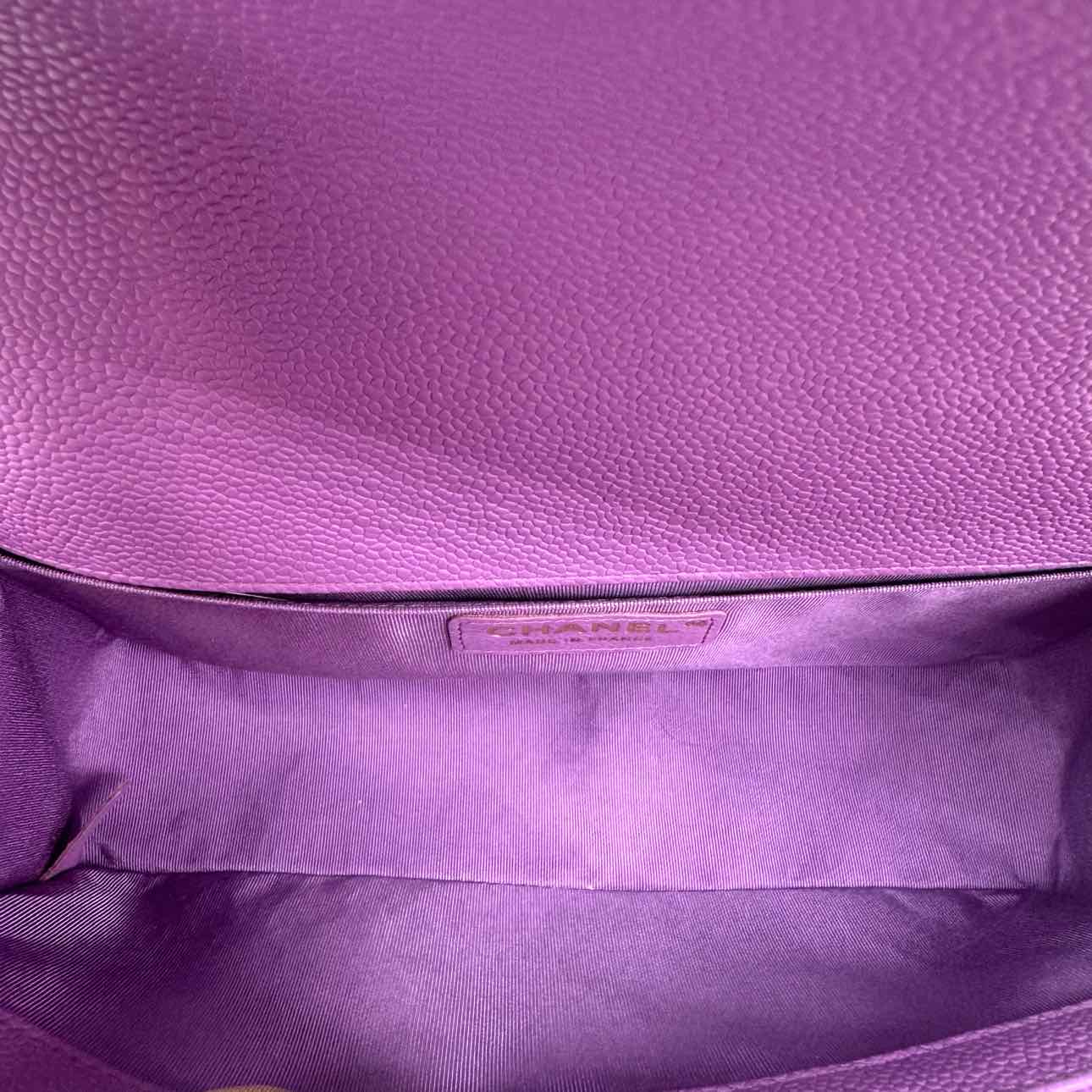 CHANEL Quilted Caviar Medium Boy Bag Purple