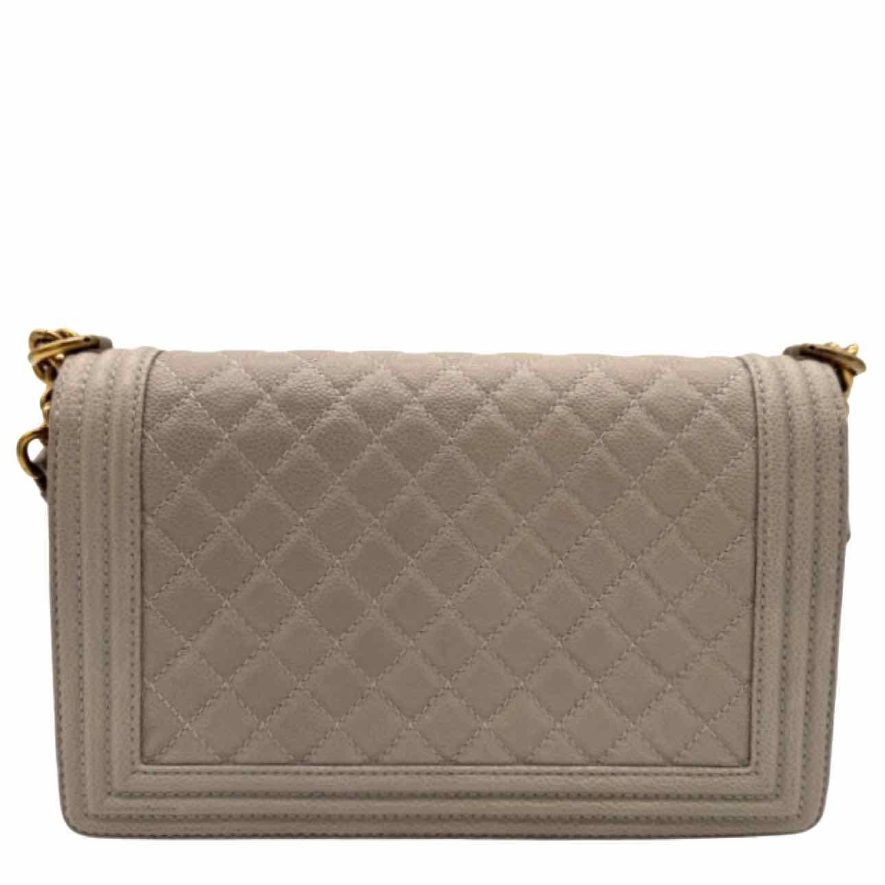 CHANEL Quilted Caviar Medium Boy Flap Beige