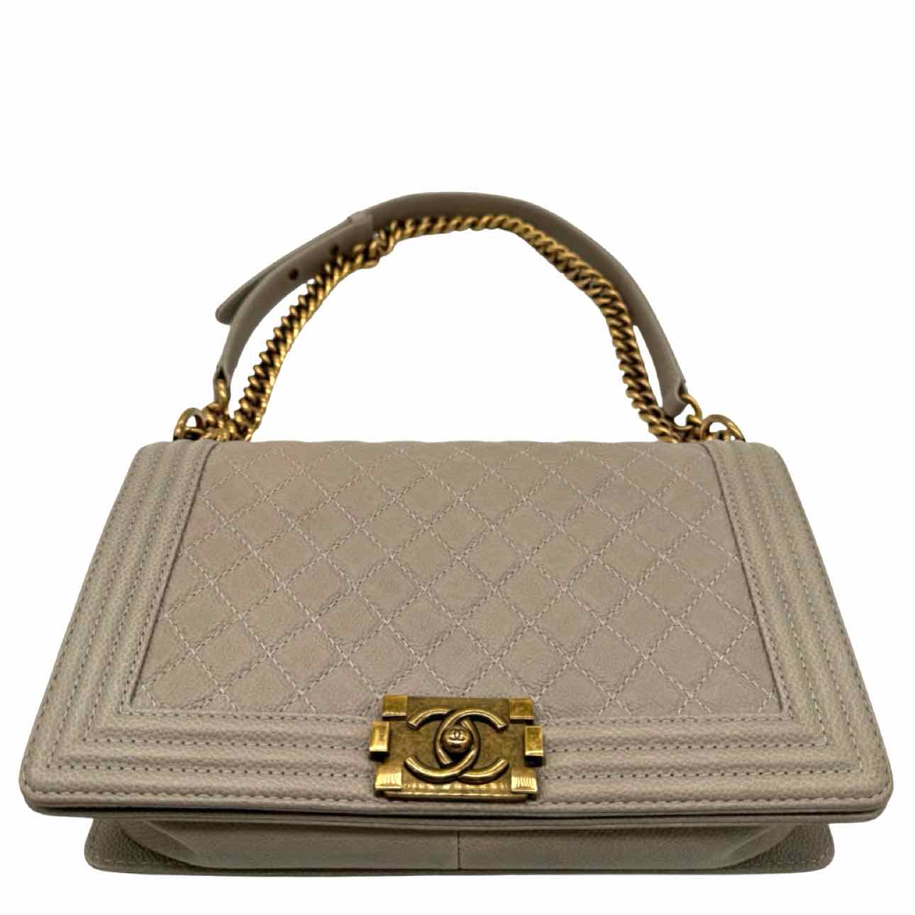 CHANEL Quilted Caviar Medium Boy Flap Beige