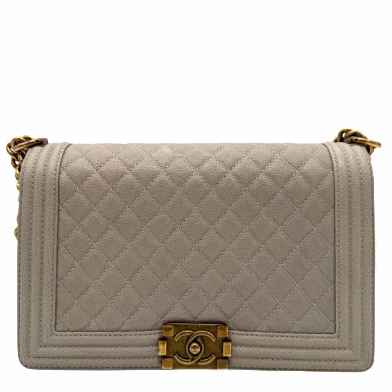 CHANEL Quilted Caviar Medium Boy Flap Beige