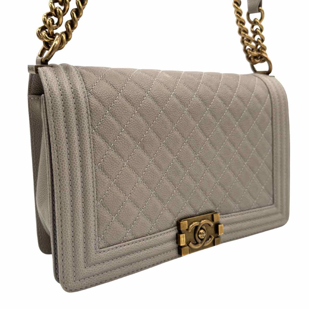 CHANEL Quilted Caviar Medium Boy Flap Beige