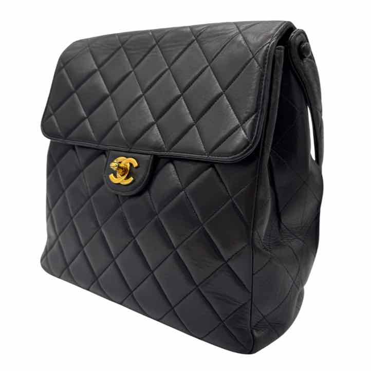 CHANEL Quilted Lambskin Double Sided Tall Flap Black