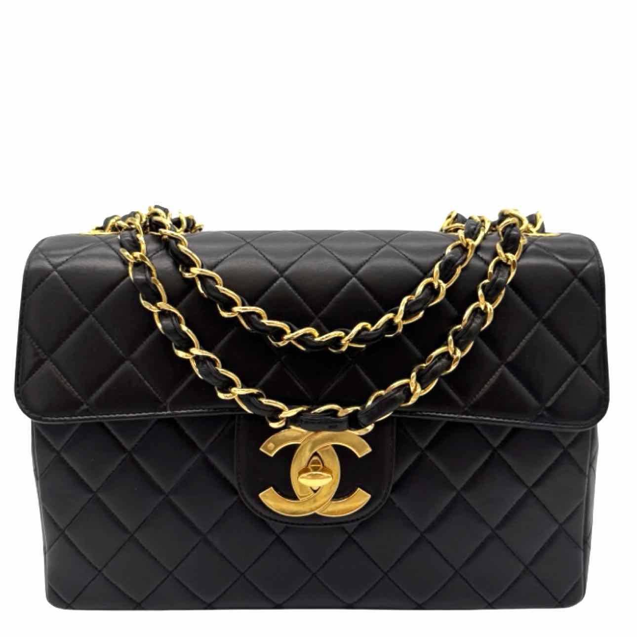 CHANEL Quilted Lambskin Jumbo Classic Flap Bag Black