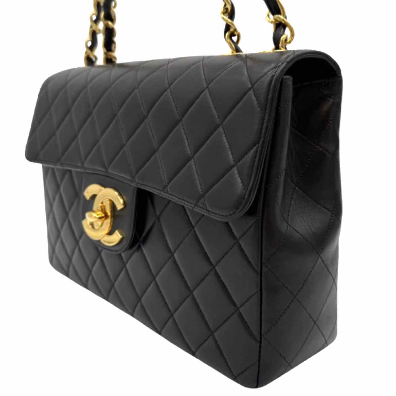 CHANEL Quilted Lambskin Jumbo Classic Flap Bag Black