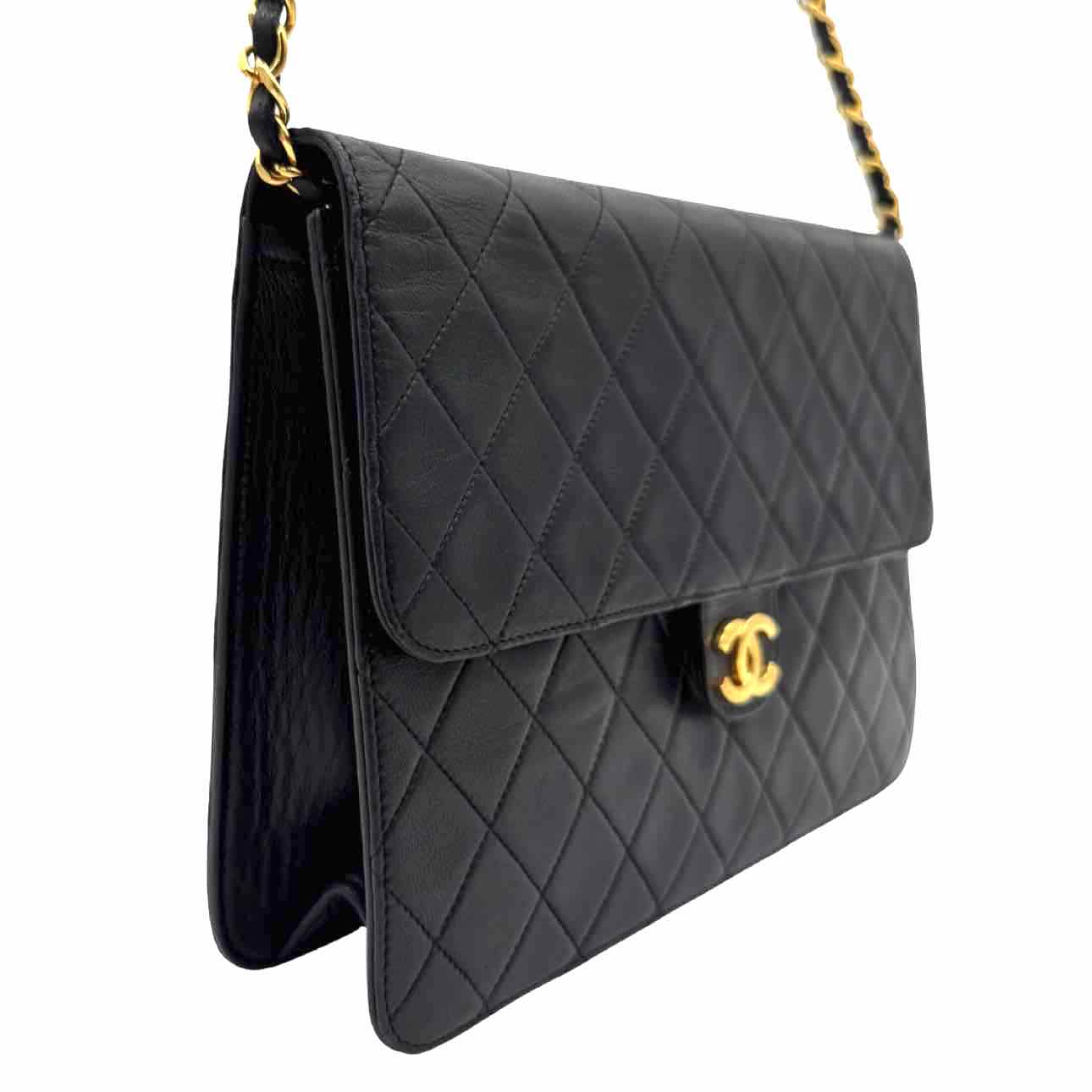 CHANEL Quilted Lambskin Push Lock Small Single Flap Back