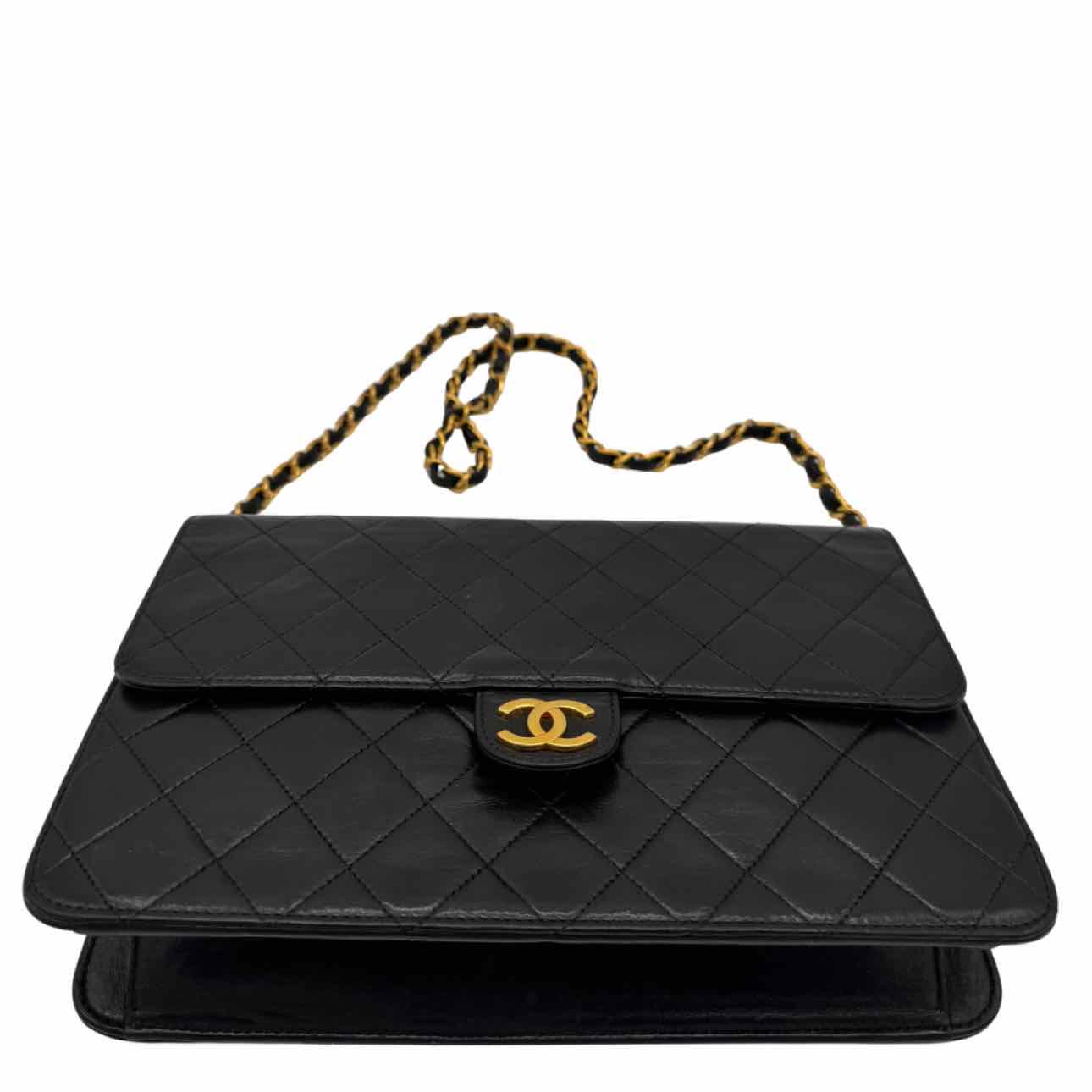 CHANEL Quilted Lambskin Push Lock Small Single Flap Black