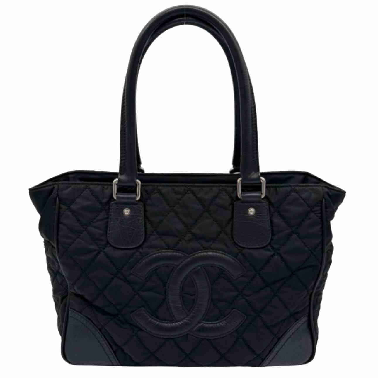 CHANEL Quilted Nylon Calfskin CC Paris New York Tote Bag Black
