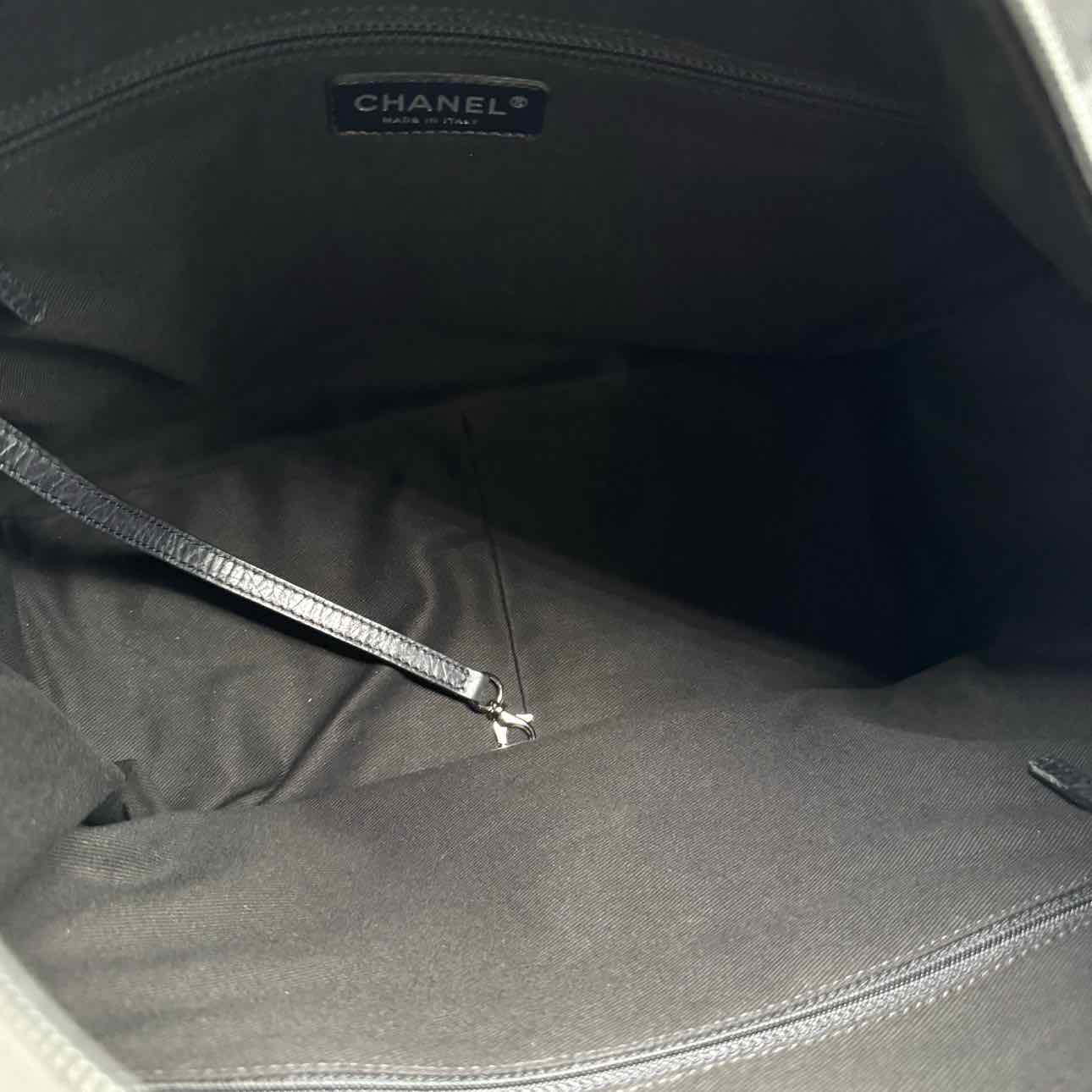 CHANEL Quilted Nylon Calfskin CC Paris New York Tote Bag Black