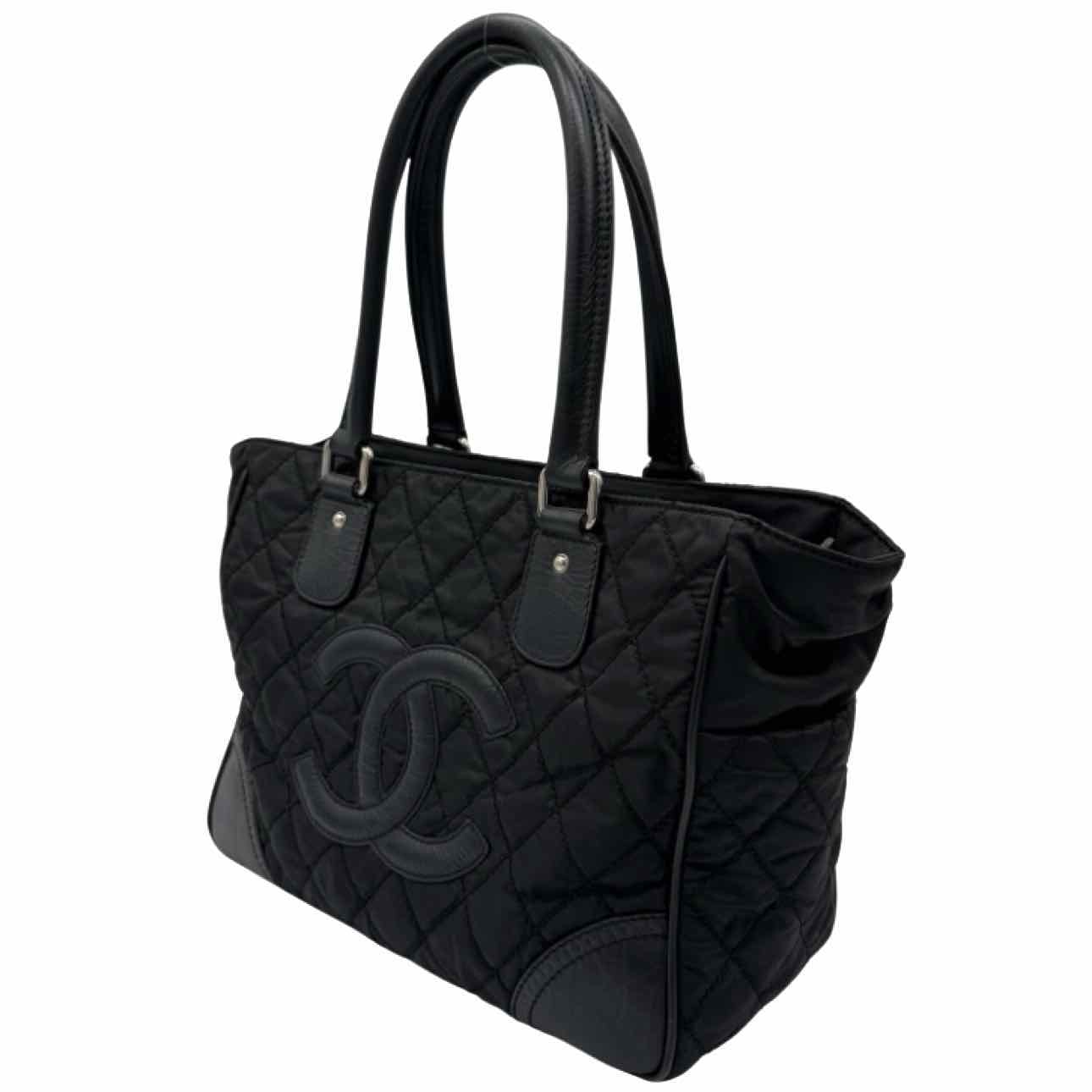 CHANEL Quilted Nylon Calfskin CC Paris New York Tote Bag Black