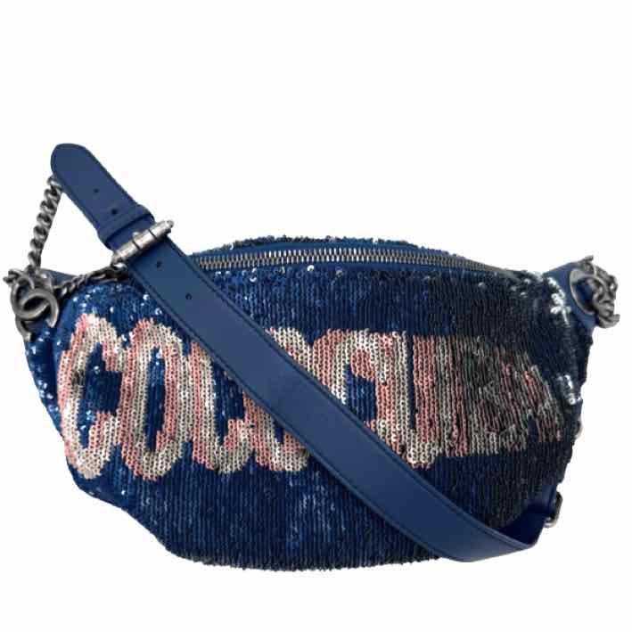 CHANEL Sequin Coco Cuba Belt Bag Blue/Pink