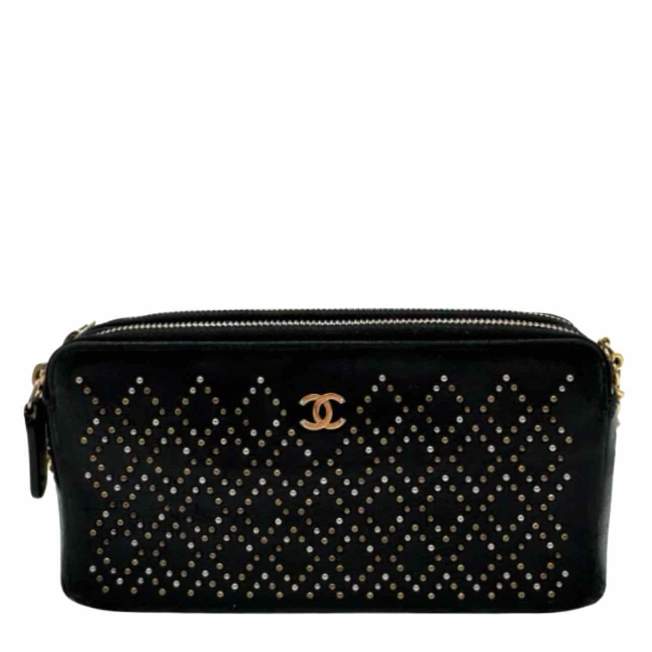 CHANEL Studded Lambskin Wallet On Chain Black