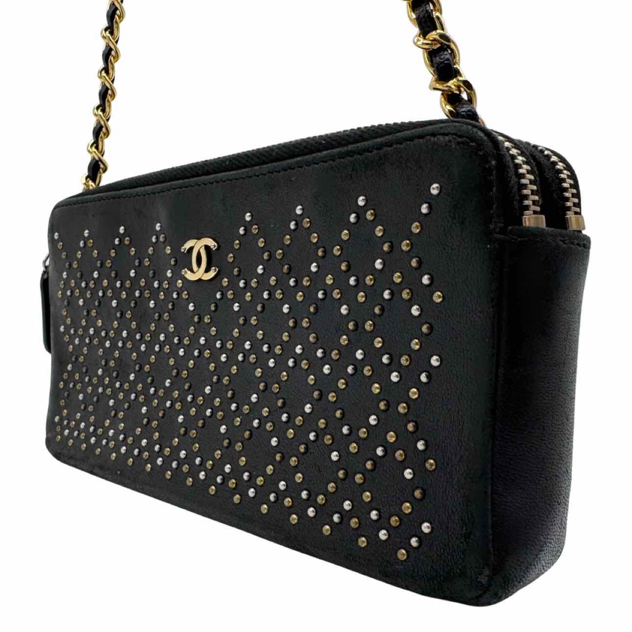 CHANEL Studded Lambskin Wallet On Chain Black