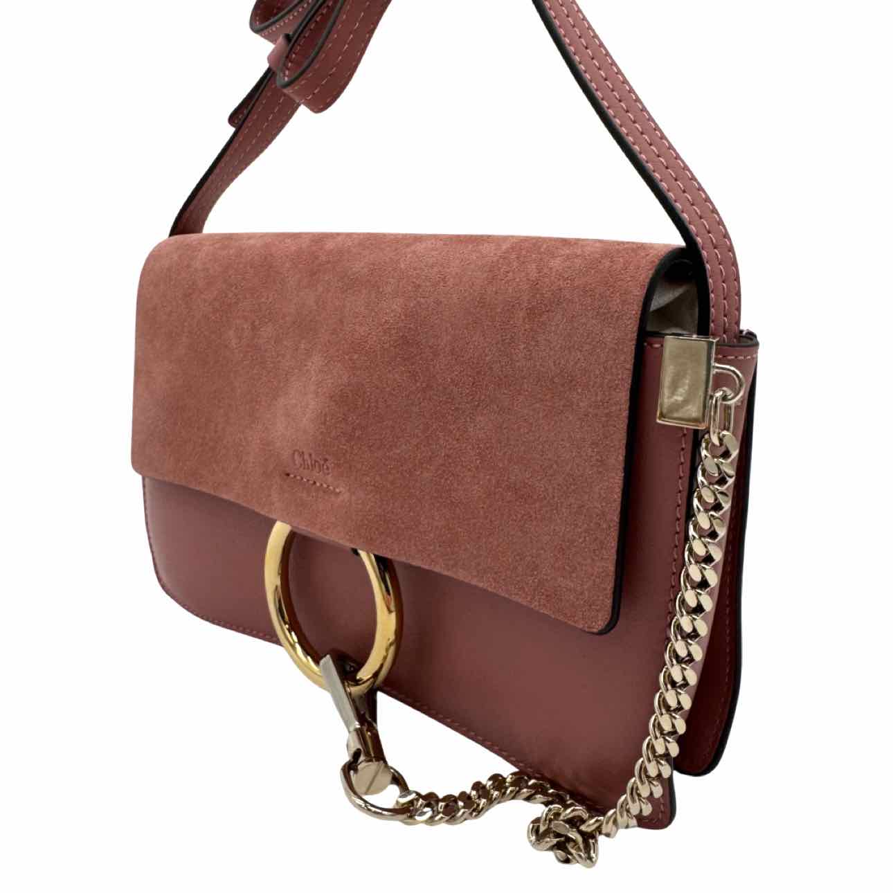 CHLOE Calfskin Leather Small Faye Shoulder Bag Motty Gray