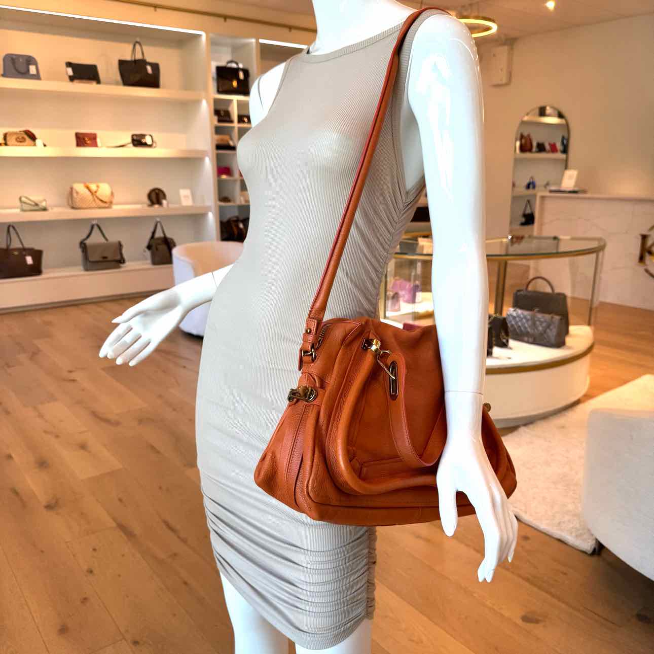 CHLOE Calfskin Medium Paraty Handbag Suntan