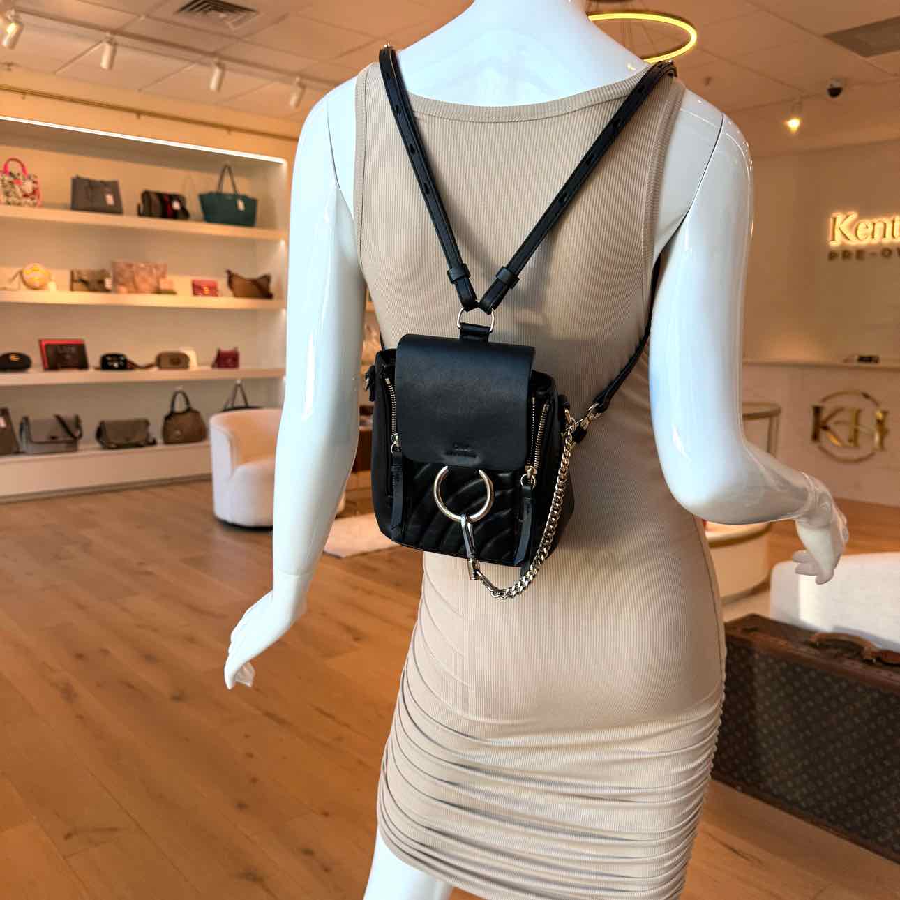 CHLOE Calfskin Quilted Small Faye Black Backpack