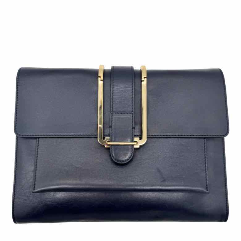 CHLOE Leather Bronte Medium Clutch Navy Blue