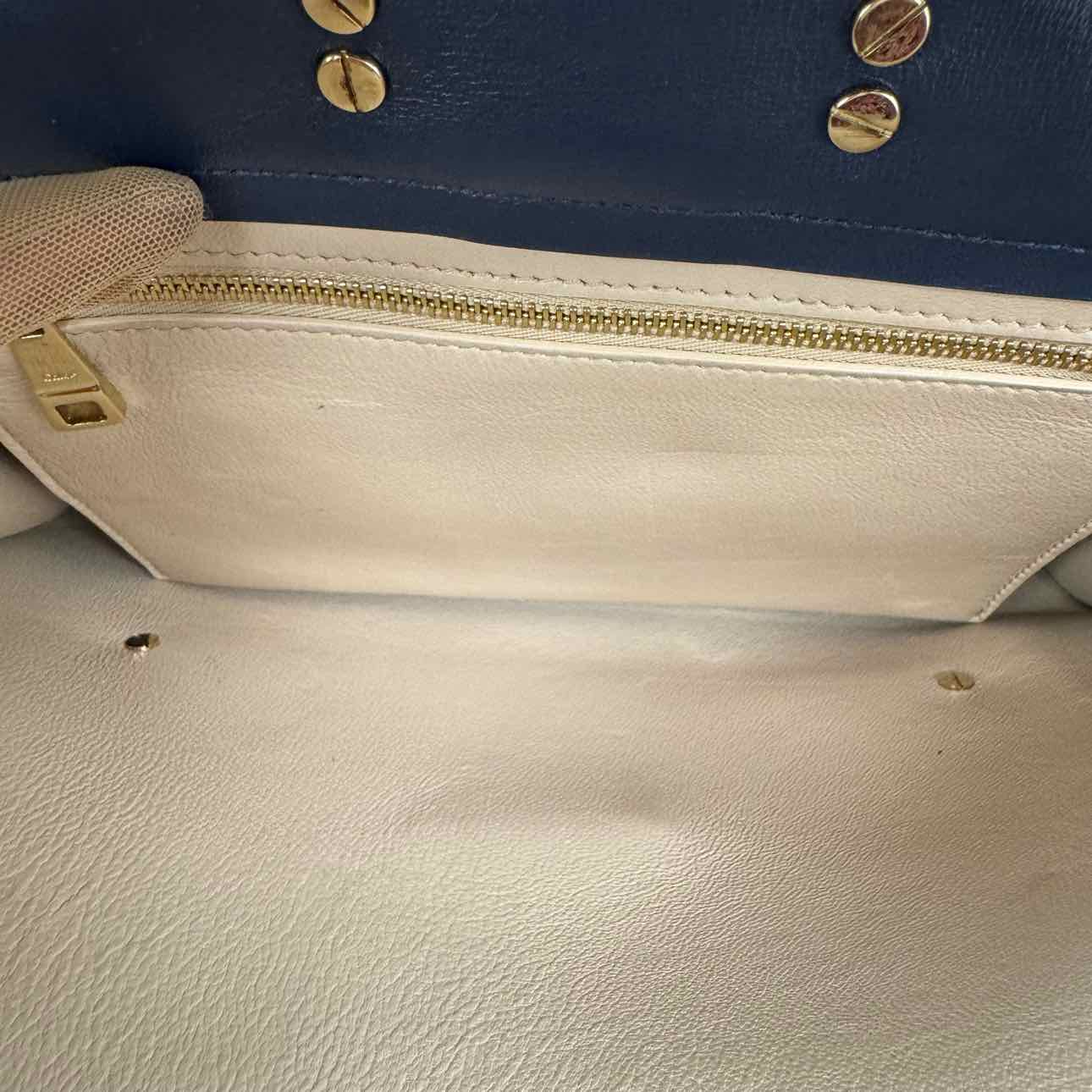 CHLOE Leather Bronte Medium Clutch Navy Blue