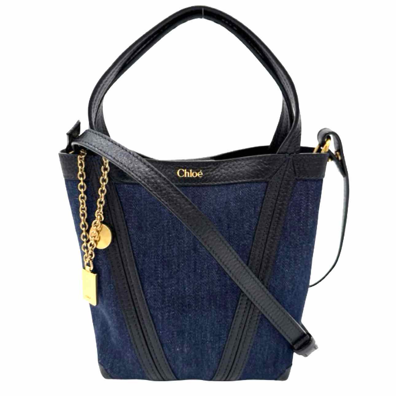 CHLOE Leather Trim Denim Small Spin Tote