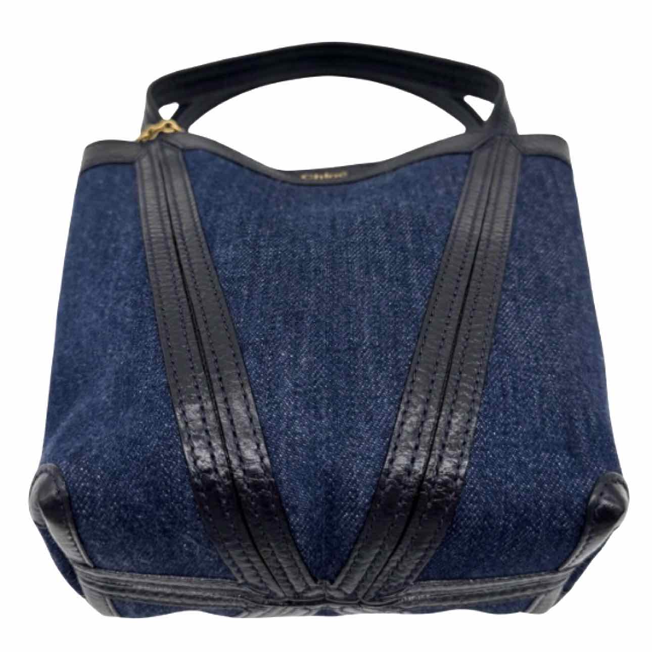CHLOE Leather Trim Denim Small Spin Tote