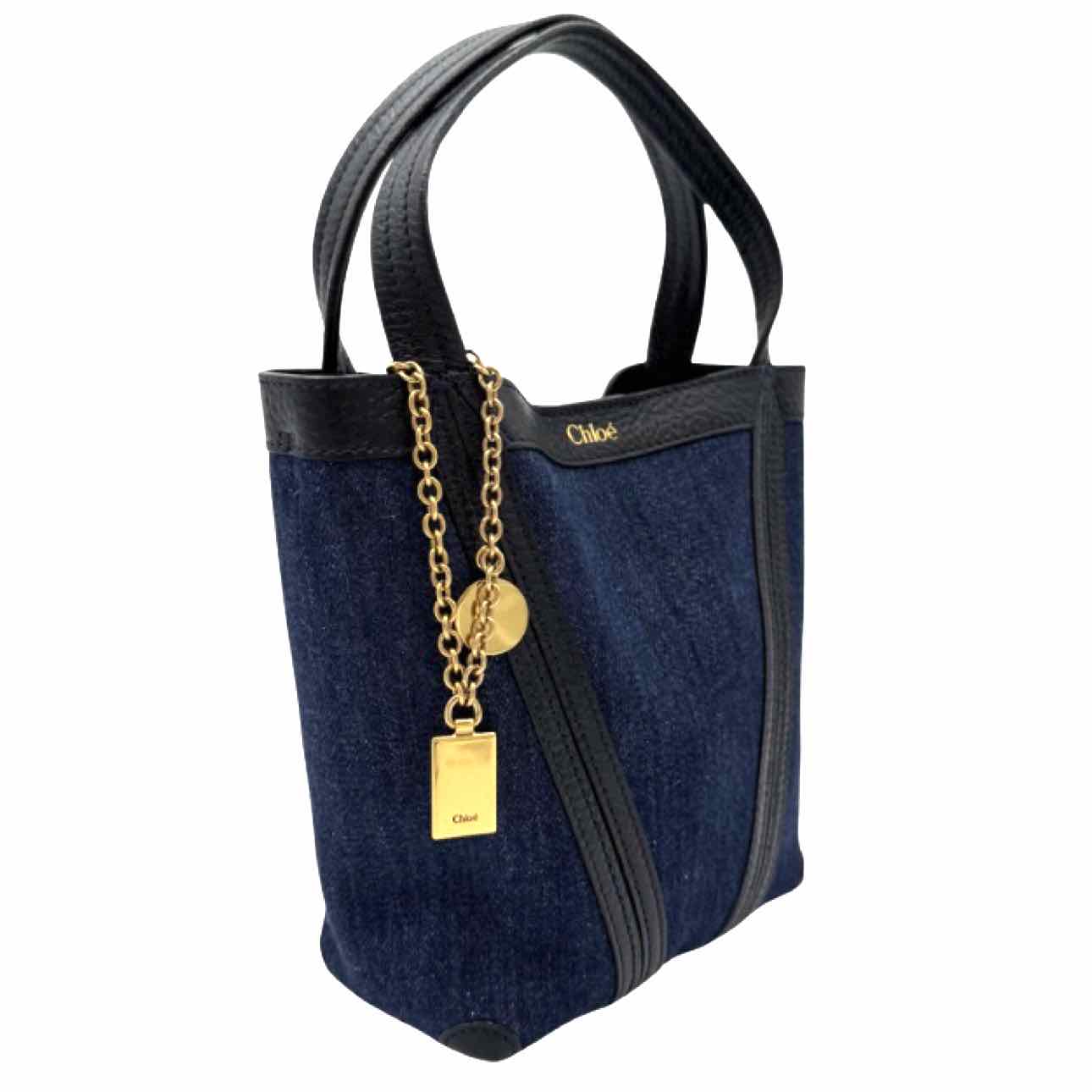CHLOE Leather Trim Denim Small Spin Tote