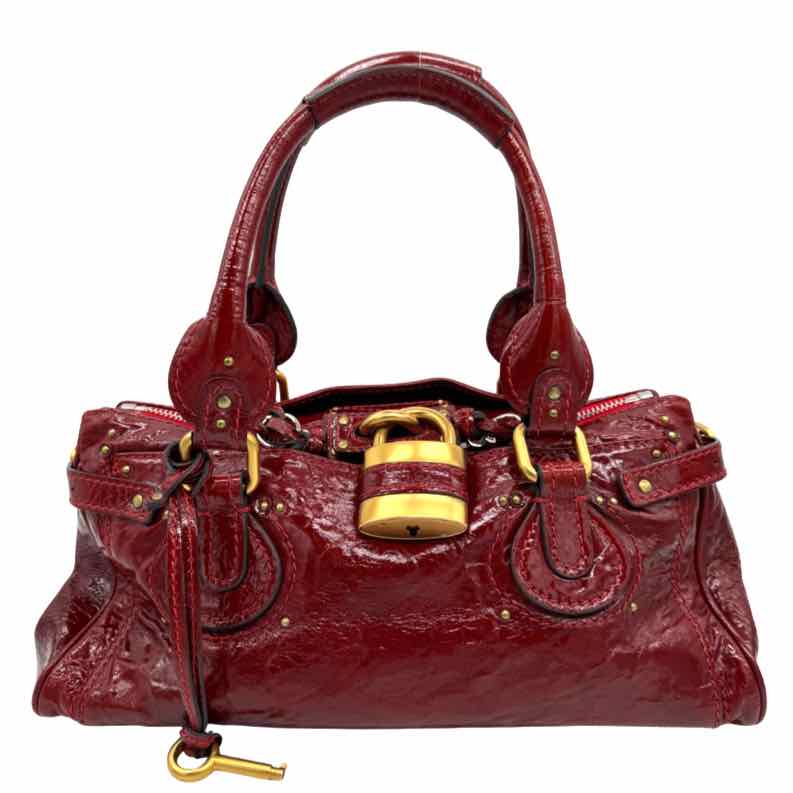 CHLOE Patent Leather Paddington Satchel Red