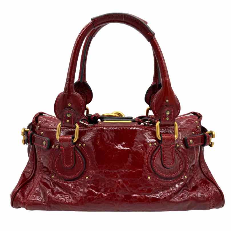 CHLOE Patent Leather Paddington Satchel Red
