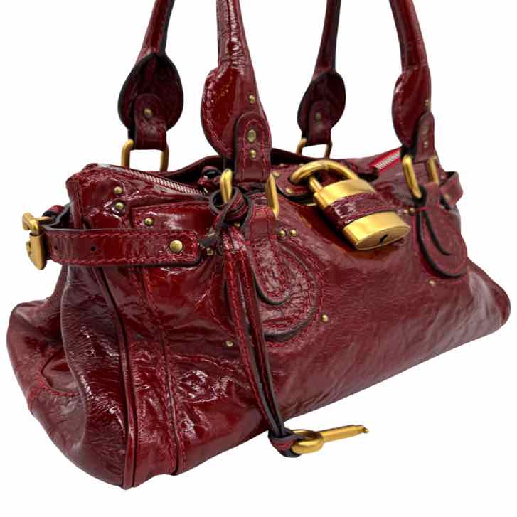CHLOE Patent Leather Paddington Satchel Red
