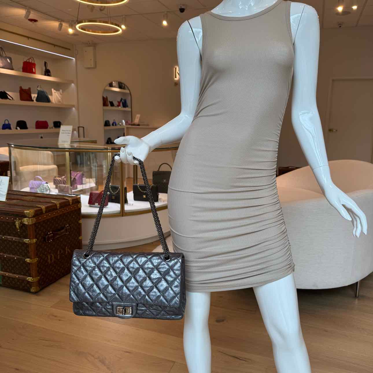 Chanel Metallic Aged Calfskin Quilted 2.55 Reissue 227 Double Flap Silver