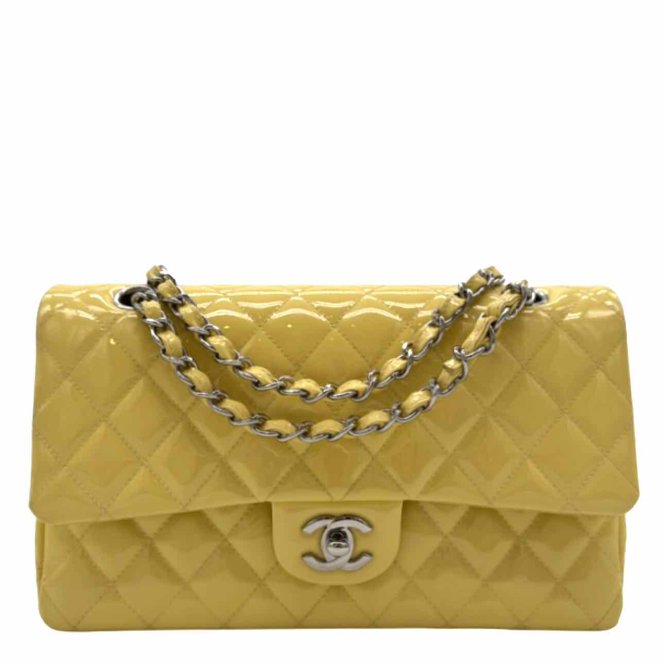 Chanel Patent Quilted Medium Double Flap Yellow