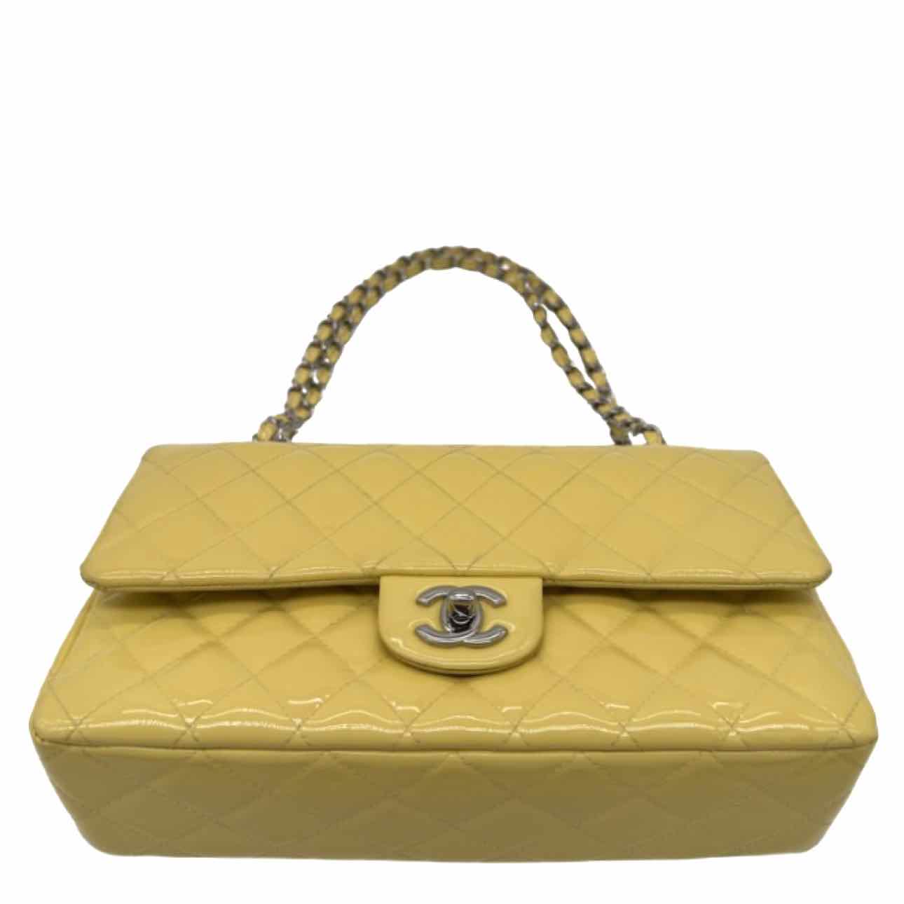 Chanel Patent Quilted Medium Double Flap Yellow